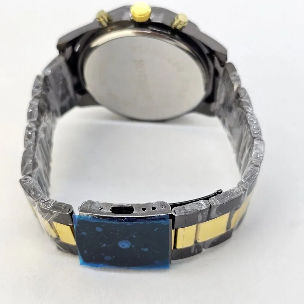 46MM Men's Watch Black Case Black Dial Date‎ Indicator Black Gold Bracelet 8